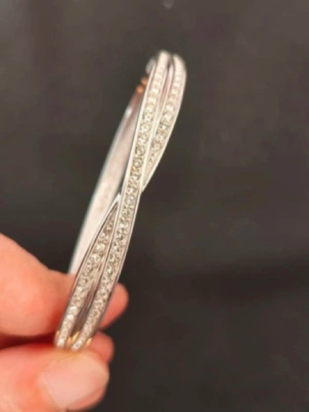 Swarovski Silver-Tone Twisted Pavé Crystal Bangle Bracelet